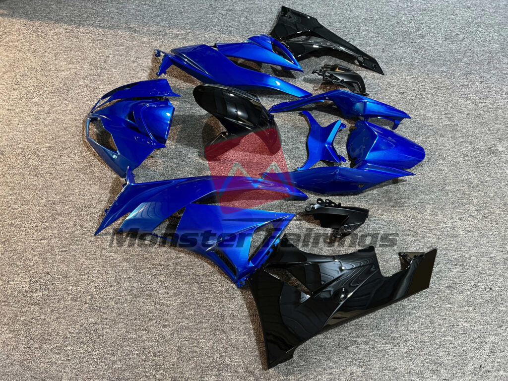 2009 - 2012 Kawasaki ZX6R Gloss Bright Blue & Black fairing set - ABS injection, custom painted by Monster Fairings