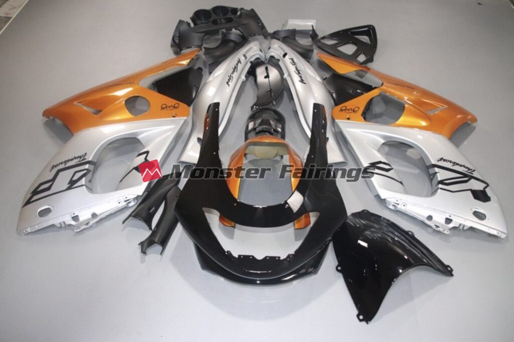 Yamaha YZF600 1998 - 2007 Gloss Orange, Silver and Black ABS fairings - custom motorcycle bodywork kit by Monster Fairings