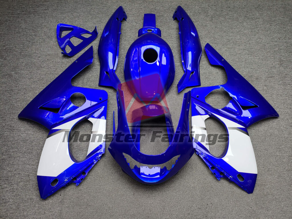 Yamaha YZF600 1998 - 2007 Gloss Blue & White ABS fairings - custom motorcycle bodywork kit by Monster Fairings