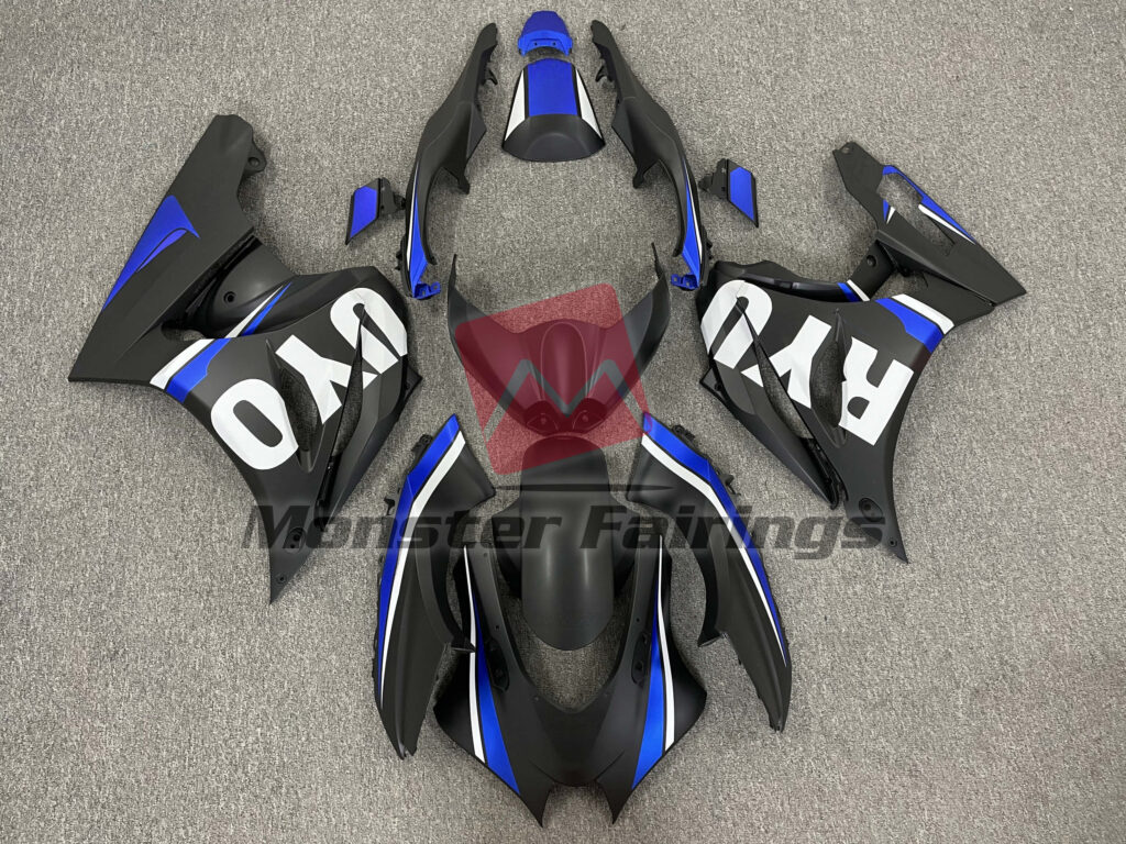Suzuki GSXR 1000 2017 - 2025 Matte Black with Blue ABS fairings - custom motorcycle bodywork kit by Monster Fairings