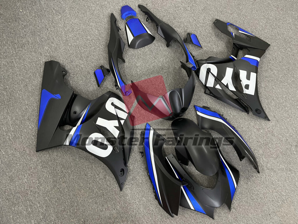 Matte Black with Blue ABS fairings for Suzuki GSXR 1000 2017 - 2025 - premium OEM fit kit by Monster Fairings