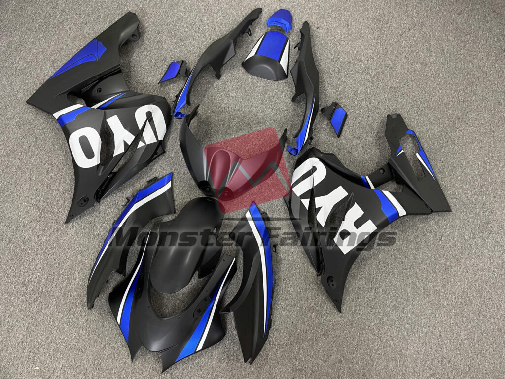 Suzuki GSXR custom ABS fairings 2017 - 2025 in Matte Black with Blue - durable replacement kit, Monster Fairings