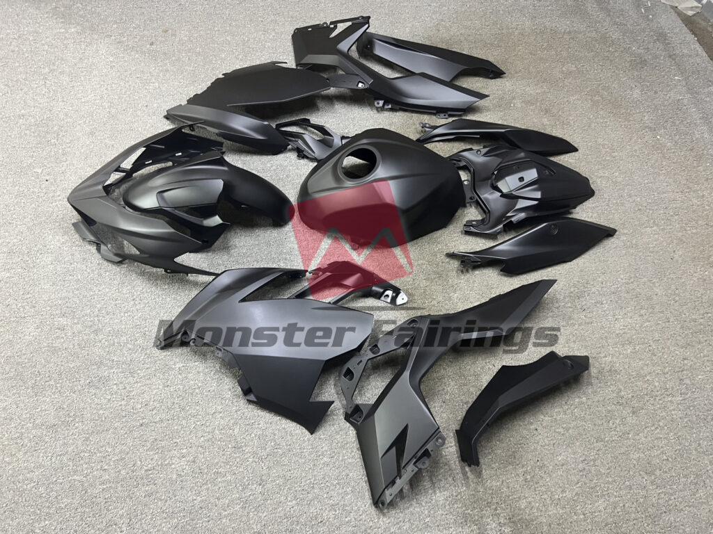 2018 - 2024 Kawasaki Ninja 400 Matte Black fairing set - ABS injection, custom painted by Monster Fairings