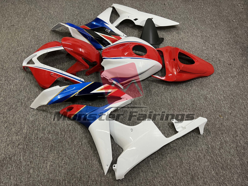 2007 - 2008 Honda CBR600RR Gloss White with Blue & Red fairing set - ABS injection, custom painted by Monster Fairings