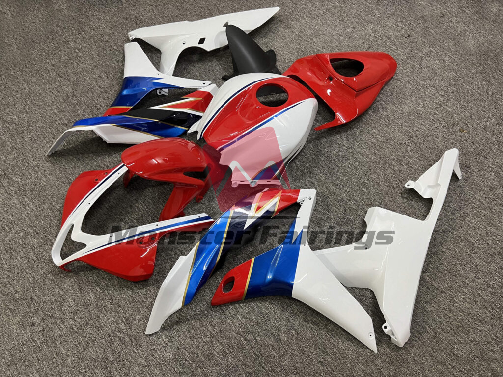 Gloss White with Blue & Red ABS fairings for Honda CBR600RR 2007 - 2008 - premium OEM fit kit by Monster Fairings