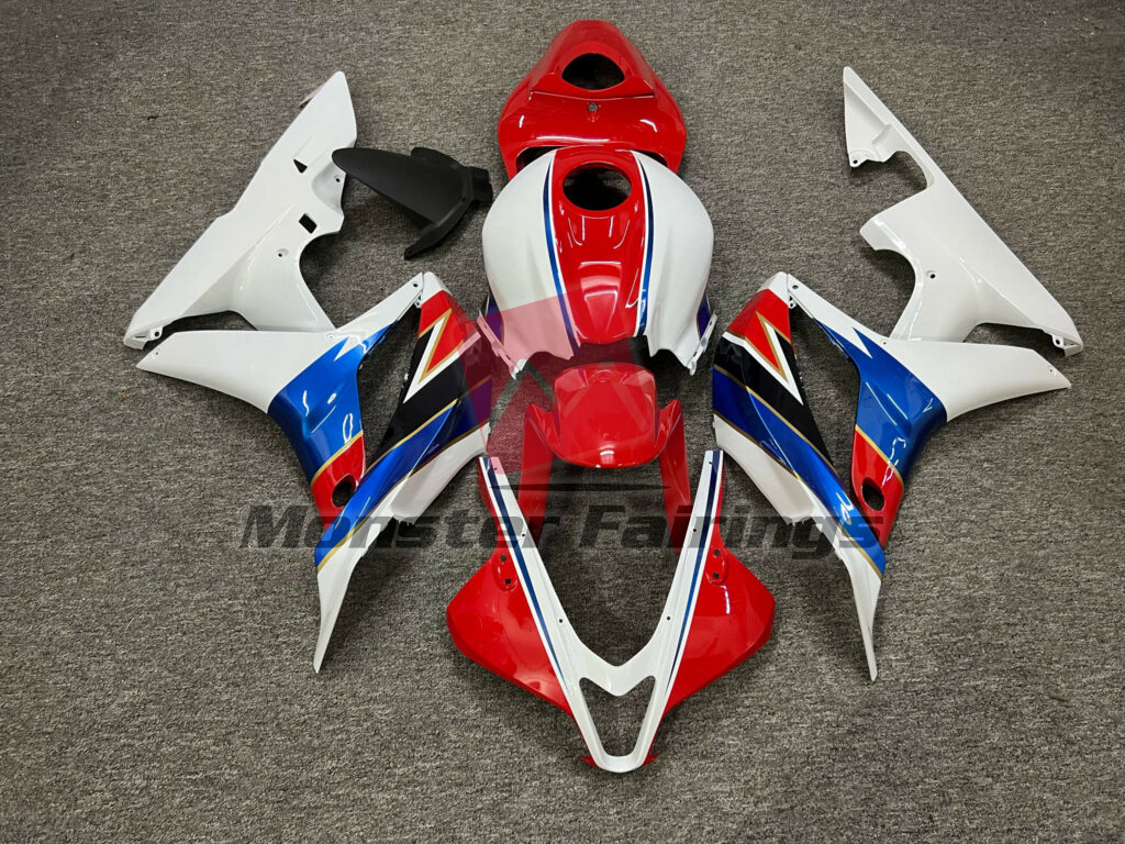 Honda CBR600RR 2007 - 2008 Gloss White with Blue & Red ABS fairings - custom motorcycle bodywork kit by Monster Fairings