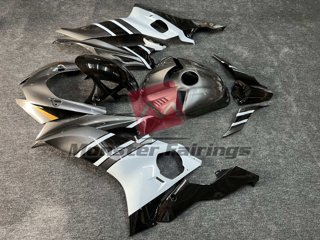 2017 - 2022 Yamaha R6 Gloss Metallic Gray & White fairing set - ABS injection, custom painted by Monster Fairings