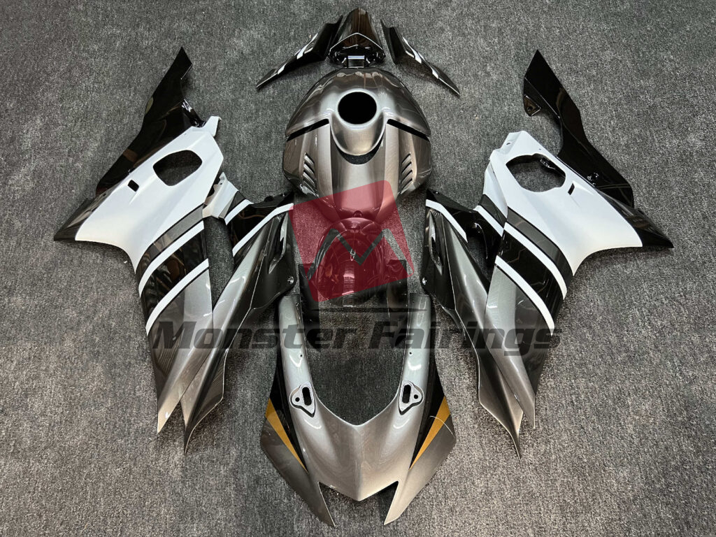 Yamaha R6 2017 - 2022 Gloss Metallic Gray & White ABS fairings - custom motorcycle bodywork kit by Monster Fairings