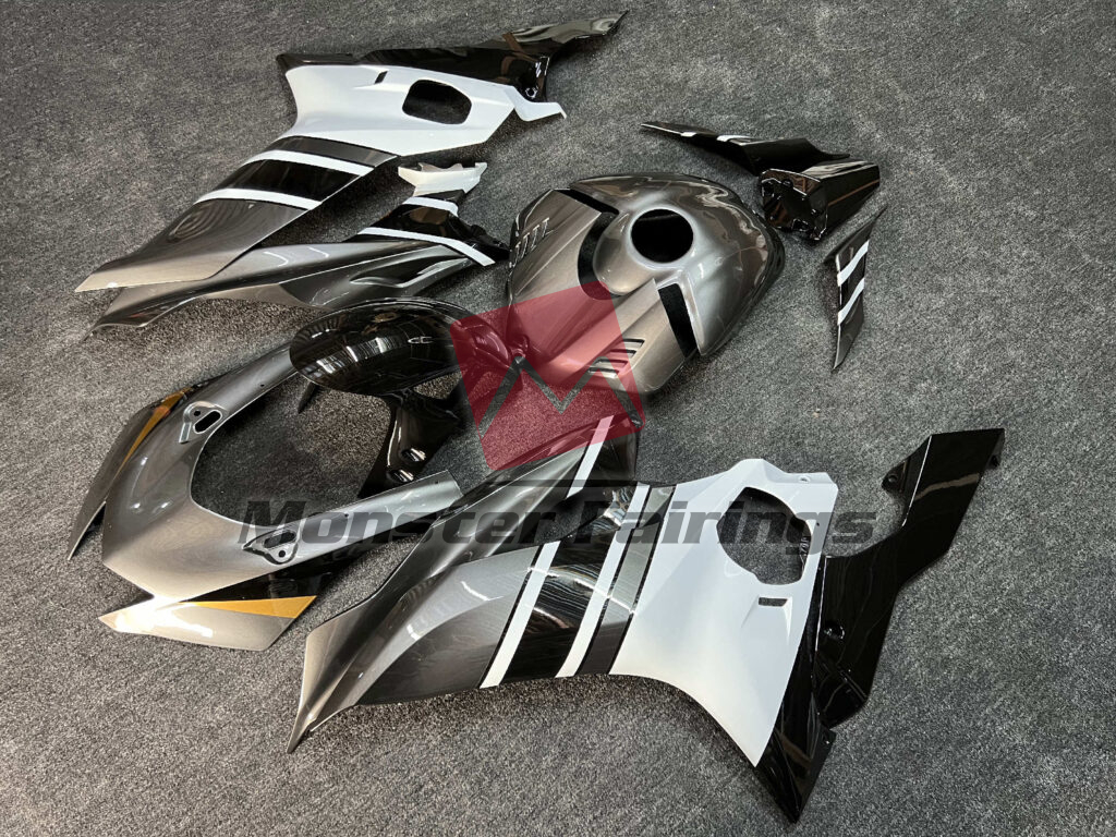 Gloss Metallic Gray & White ABS fairings for Yamaha R6 2017 - 2022 - premium OEM fit kit by Monster Fairings
