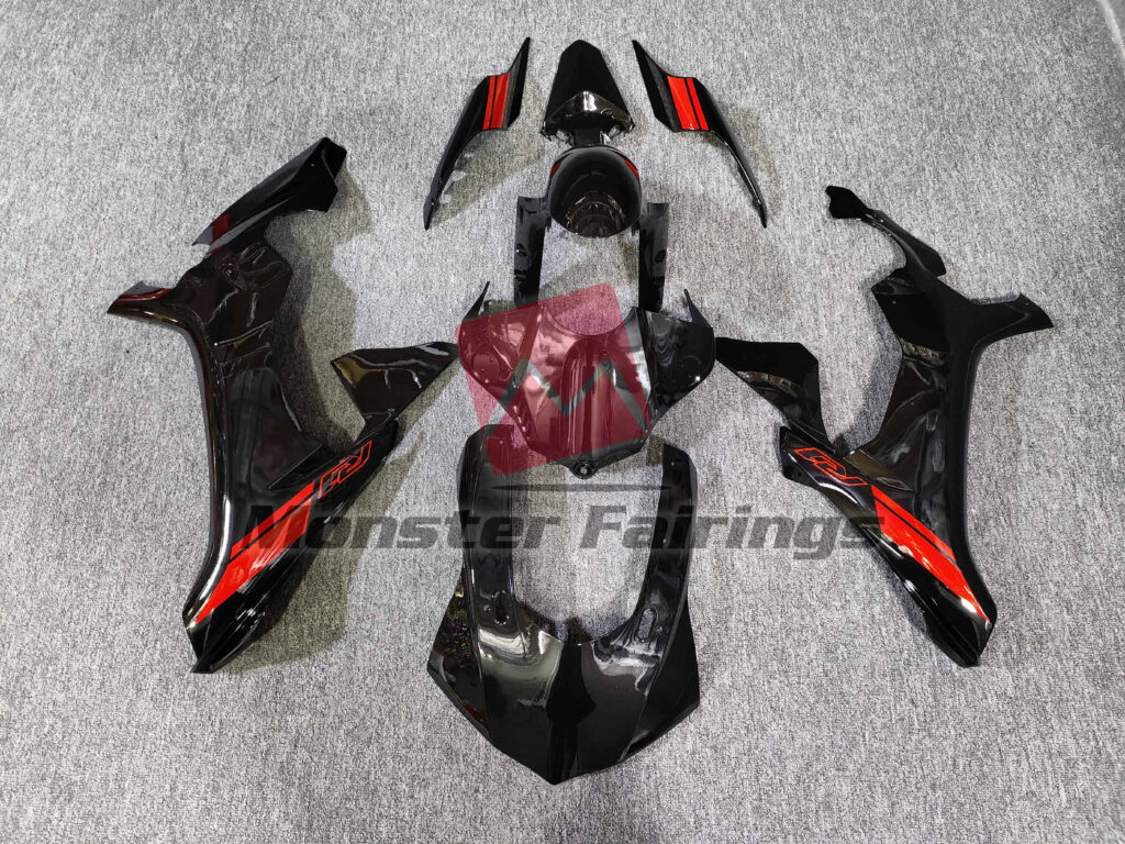 Yamaha R1 2015 - 2019 Gloss Black with Red Logo ABS fairings - custom motorcycle bodywork kit by Monster Fairings