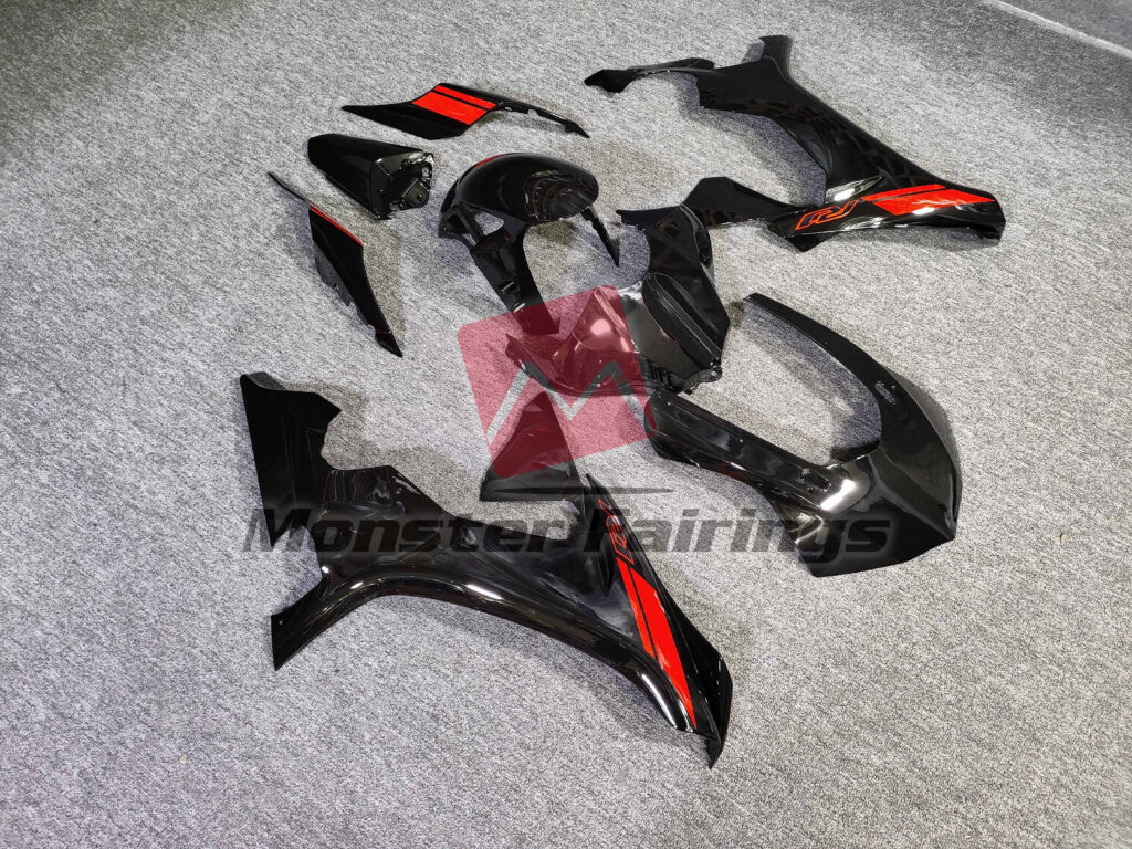 Gloss Black with Red Logo ABS fairings for Yamaha R1 2015 - 2019 - premium OEM fit kit by Monster Fairings