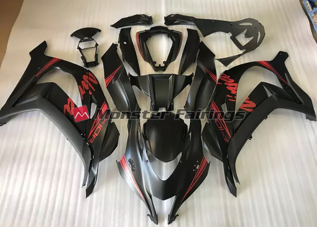 Kawasaki ZX10R 2016 - 2020 Satin Black with Red ABS fairings - custom motorcycle bodywork kit by Monster Fairings