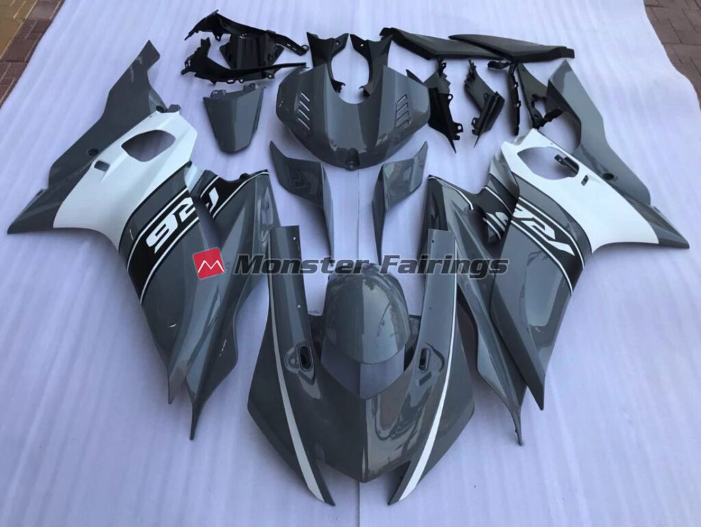 Yamaha R6 2017 - 2022 Nardo Grey and White ABS fairings - custom motorcycle bodywork kit by Monster Fairings