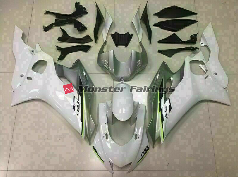 Yamaha R6 2017 - 2022 Gloss White and Silver ABS fairings - custom motorcycle bodywork kit by Monster Fairings