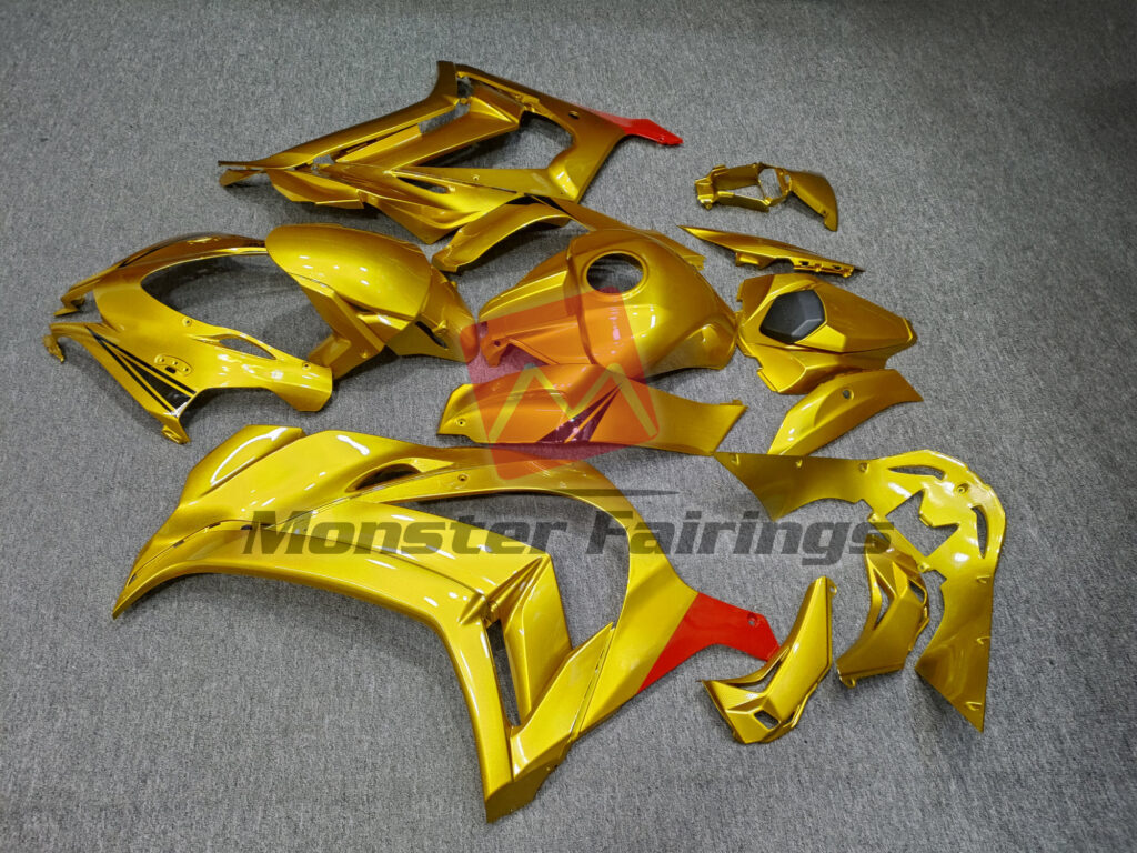 2016 - 2020 Kawasaki ZX10R Gloss Gold with Black & Red fairing set - ABS injection, custom painted by Monster Fairings