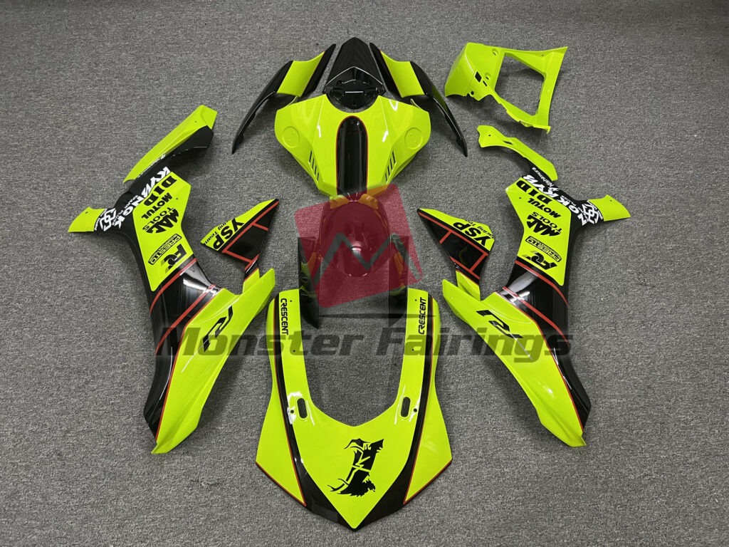 Yamaha R1 2015 - 2019 Floro Yellow and Black ABS fairings - custom motorcycle bodywork kit by Monster Fairings