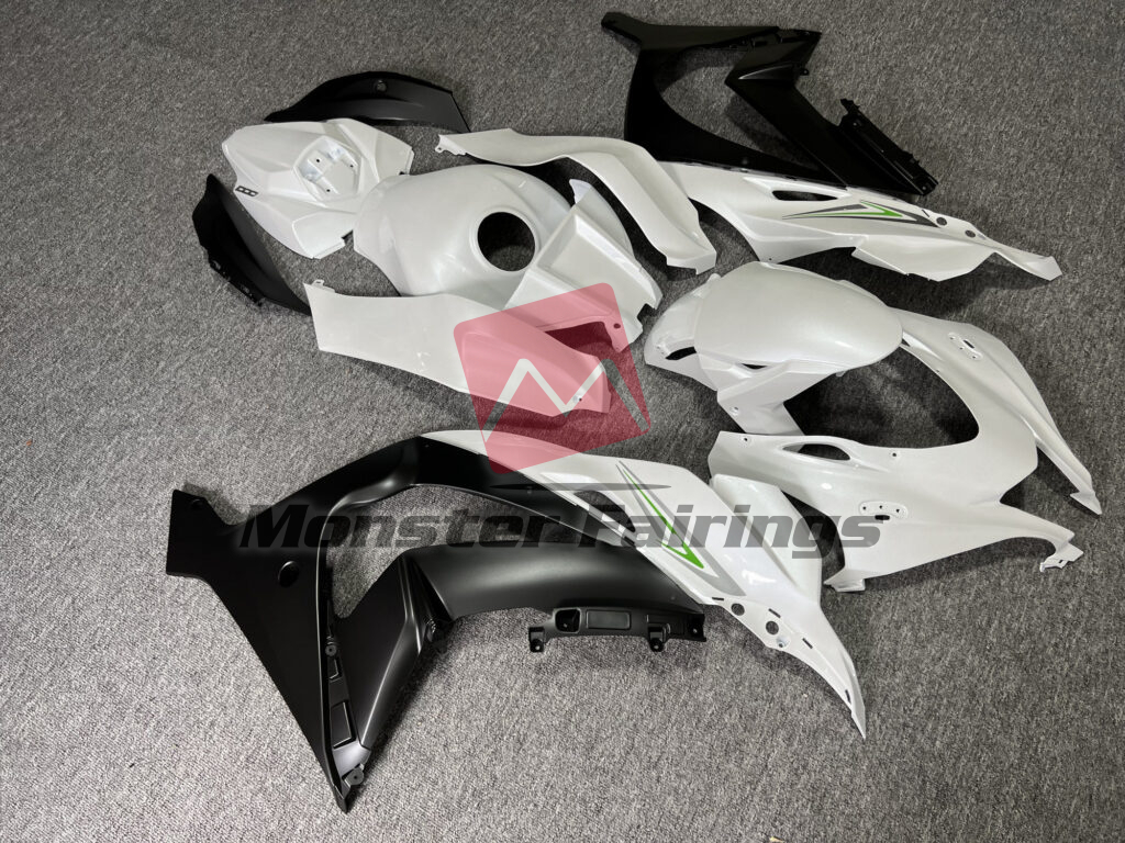 Kawasaki ZX10R custom ABS fairings 2016 - 2020 in Gloss Pearl White & Matte Black - durable replacement kit, Monster Fairings