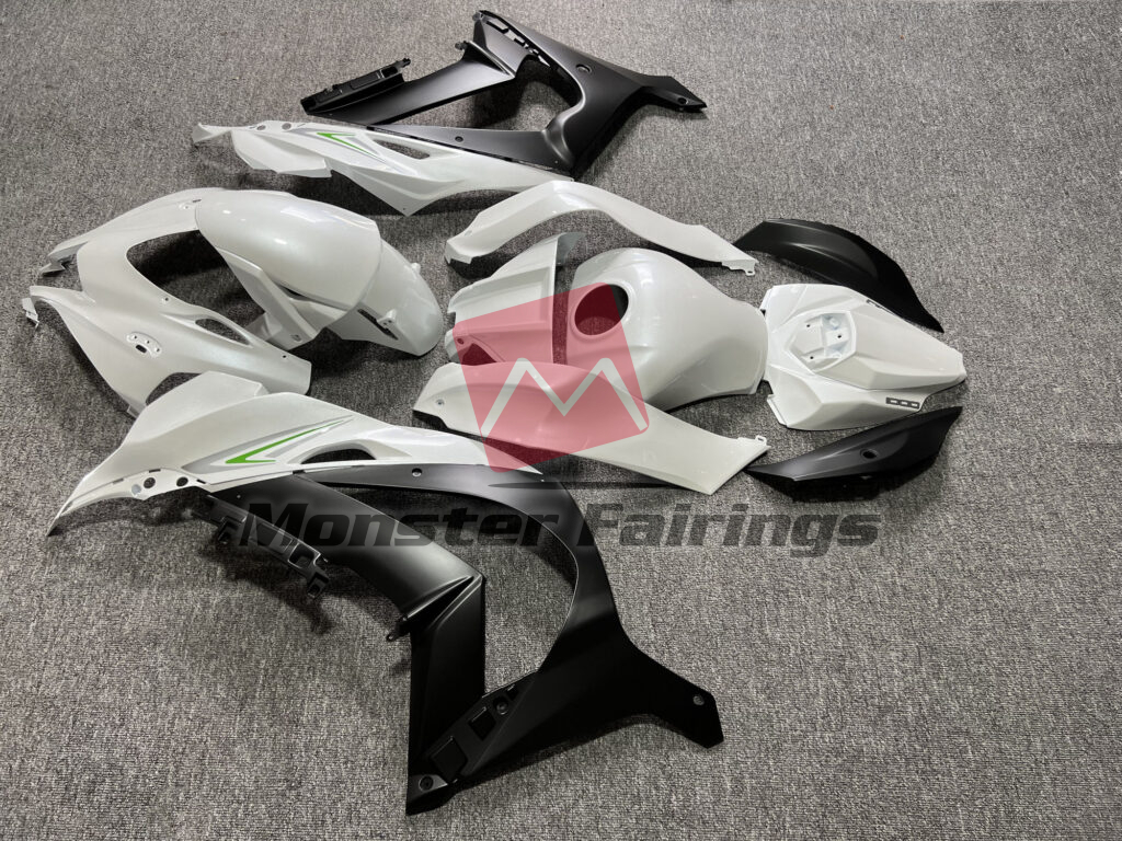 2016 - 2020 Kawasaki ZX10R Gloss Pearl White & Matte Black fairing set - ABS injection, custom painted by Monster Fairings