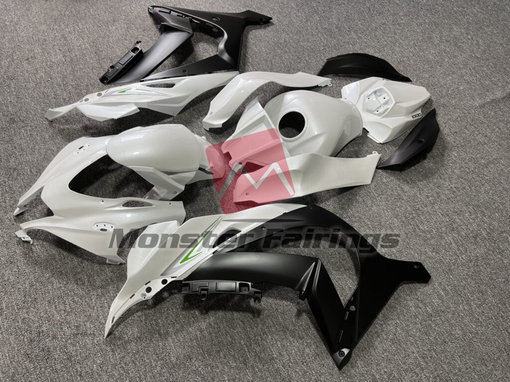 Gloss Pearl White & Matte Black ABS fairings for Kawasaki ZX10R 2016 - 2020 - premium OEM fit kit by Monster Fairings