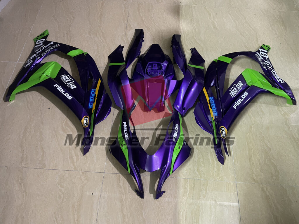 Kawasaki ZX10R 2016 - 2020 Purple, Green and Gloss ABS fairings - custom motorcycle bodywork kit by Monster Fairings