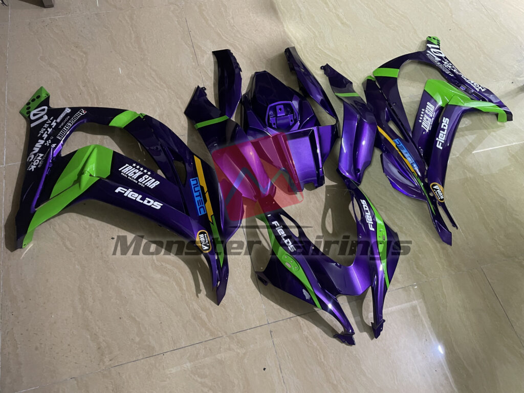 Kawasaki ZX10R custom ABS fairings 2016 - 2020 in Purple, Green and Gloss - durable replacement kit, Monster Fairings