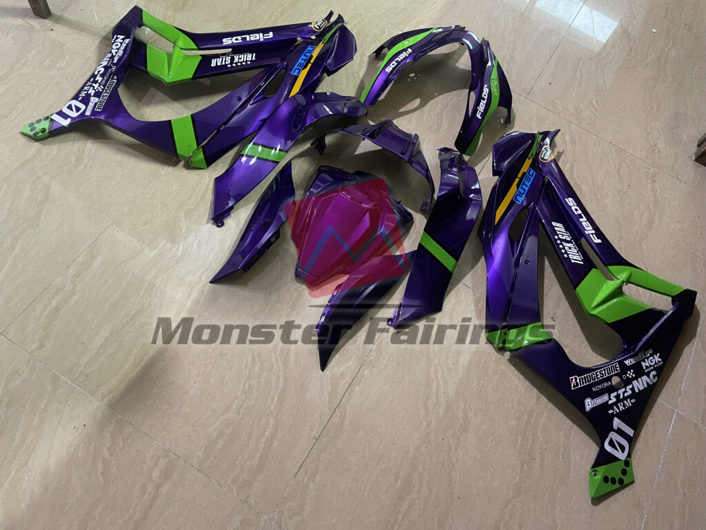 2016 - 2020 Kawasaki ZX10R Purple, Green and Gloss fairing set - ABS injection, custom painted by Monster Fairings