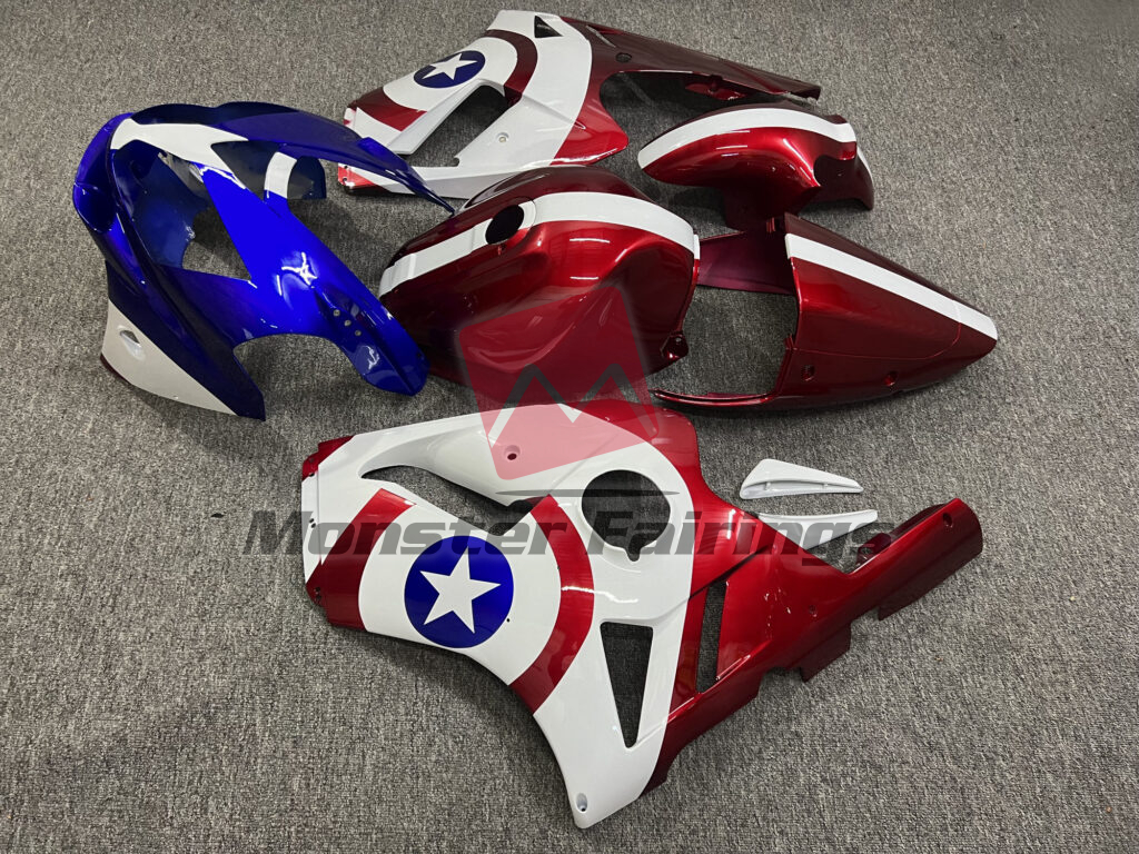 2002 - 2005 Kawasaki ZX12R Gloss White & Red With Blue fairing set - ABS injection, custom painted by Monster Fairings