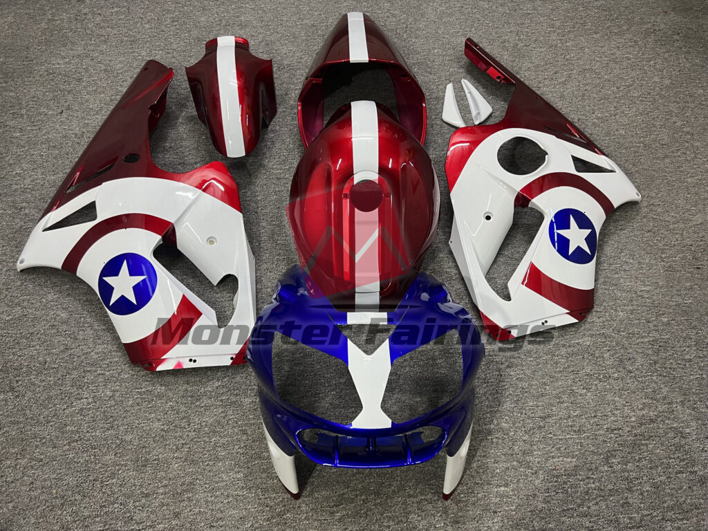 Kawasaki ZX12R 2002 - 2005 Gloss White & Red With Blue ABS fairings - custom motorcycle bodywork kit by Monster Fairings