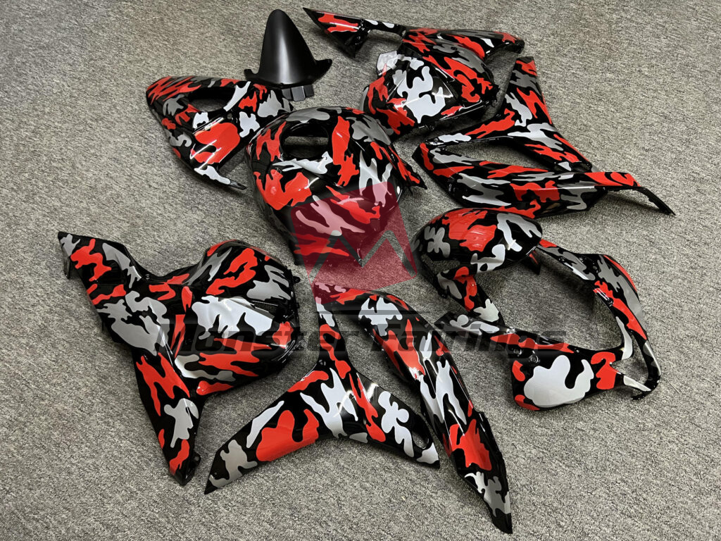 Honda CBR600RR custom ABS fairings 2009 - 2012 in Gloss Black with Red & Silver Camo - durable replacement kit, Monster Fairings