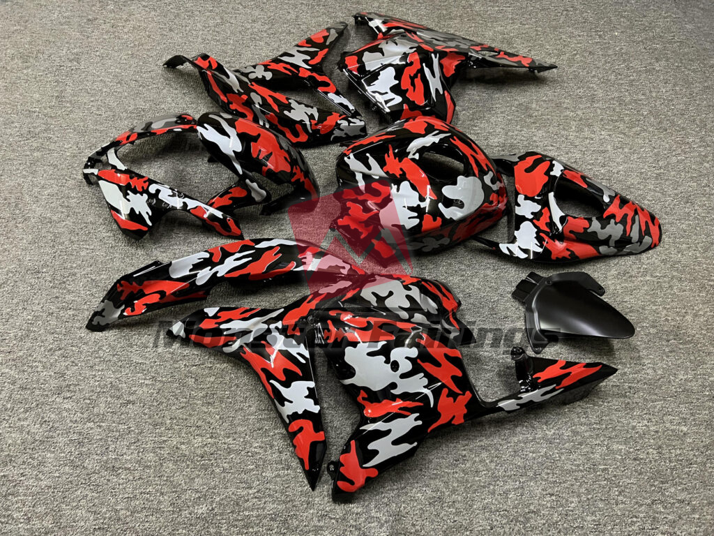 2009 - 2012 Honda CBR600RR Gloss Black with Red & Silver Camo fairing set - ABS injection, custom painted by Monster Fairings