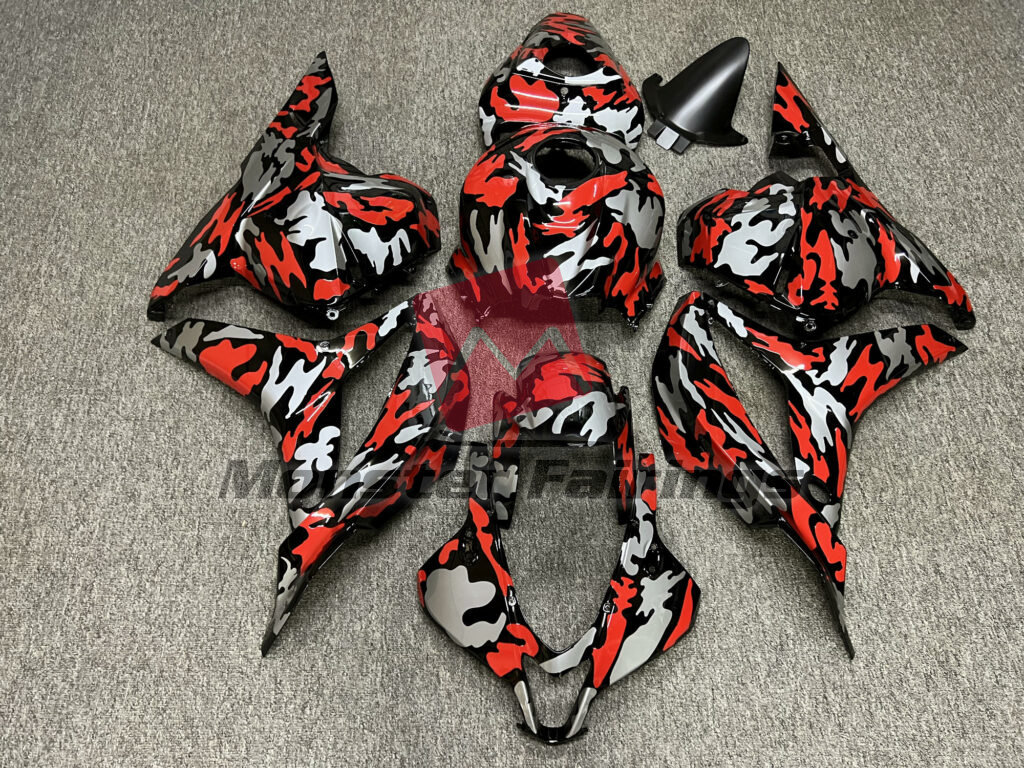 Honda CBR600RR 2009 - 2012 Gloss Black with Red & Silver Camo ABS fairings - custom motorcycle bodywork kit by Monster Fairings