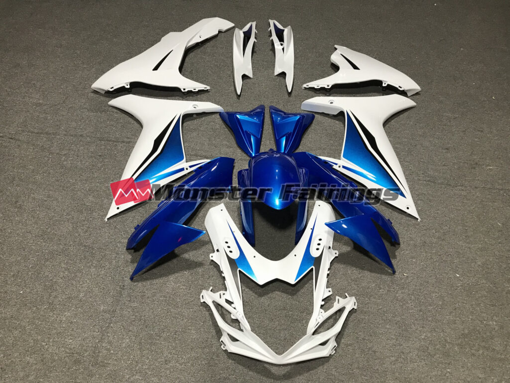Suzuki GSXR 600 - 750 2011 - 2025 Blue White Custom ABS fairings - custom motorcycle bodywork kit by Monster Fairings