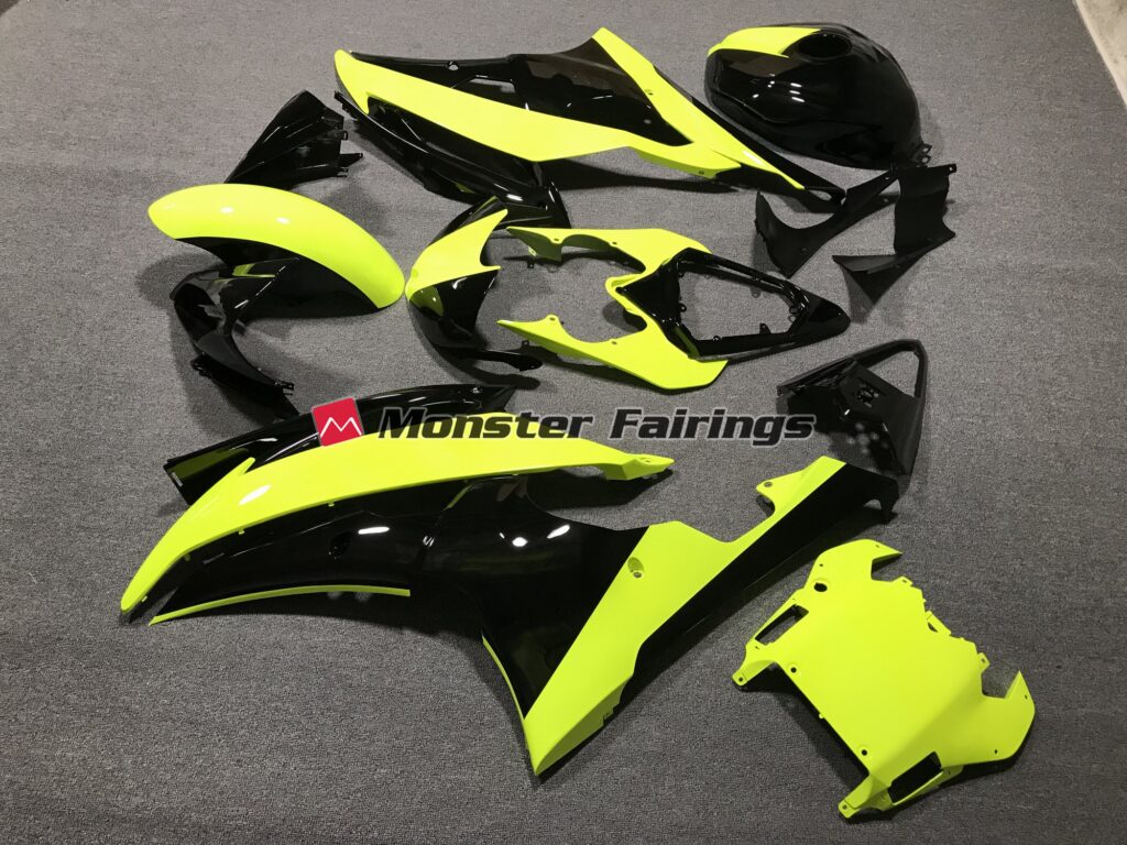 Yamaha R6 custom ABS fairings 2008 - 2016 in High Viz and Black Custom - durable replacement kit, Monster Fairings