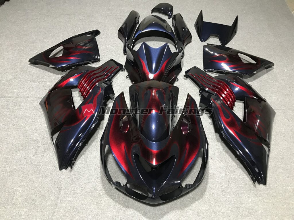 2006 - 2011 Kawasaki ZX14R Flame fairing set - ABS injection, custom painted by Monster Fairings