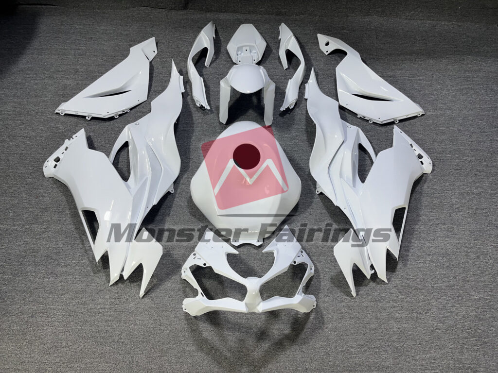 Kawasaki ZX6R 2019 - 2023 Gloss White ABS fairings - custom motorcycle bodywork kit by Monster Fairings