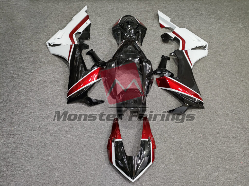 Honda CBR1000RR 2017 - 2025 Gloss Black & White With Red ABS fairings - custom motorcycle bodywork kit by Monster Fairings