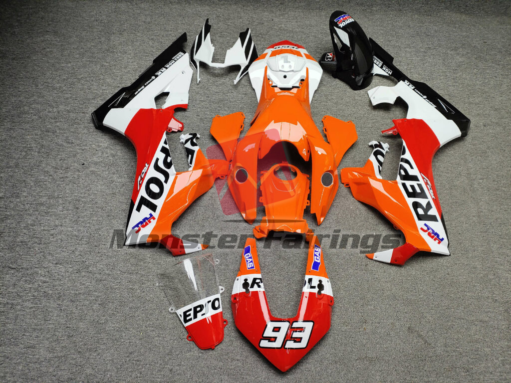 Honda CBR1000RR 2017 - 2025 Gloss Orange Repsol ABS fairings - custom motorcycle bodywork kit by Monster Fairings
