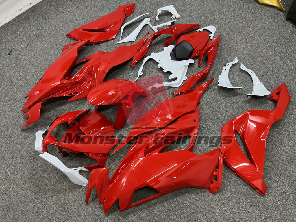 Kawasaki ZX6R custom ABS fairings 2019 - 2023 in Gloss Red With White - durable replacement kit, Monster Fairings