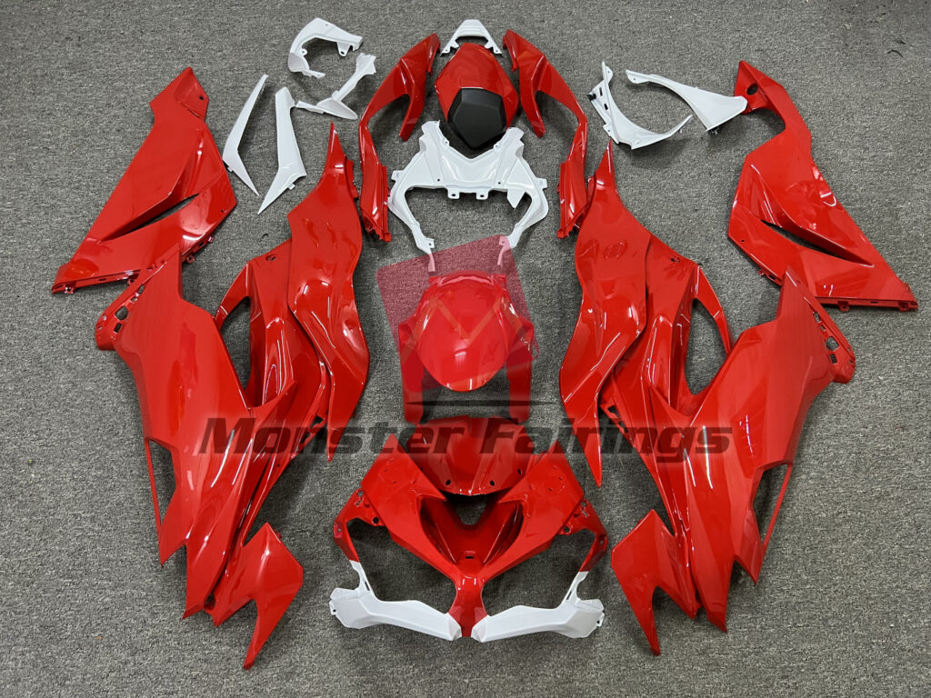 Kawasaki ZX6R 2019 - 2023 Gloss Red With White ABS fairings - custom motorcycle bodywork kit by Monster Fairings