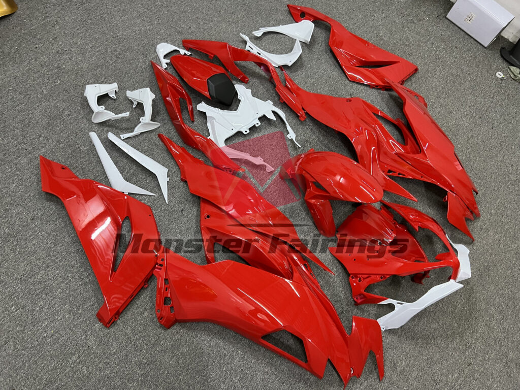 Gloss Red With White ABS fairings for Kawasaki ZX6R 2019 - 2023 - premium OEM fit kit by Monster Fairings