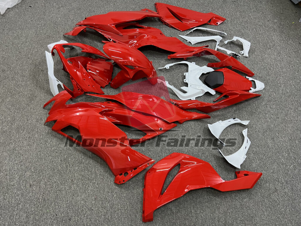 2019 - 2023 Kawasaki ZX6R Gloss Red With White fairing set - ABS injection, custom painted by Monster Fairings