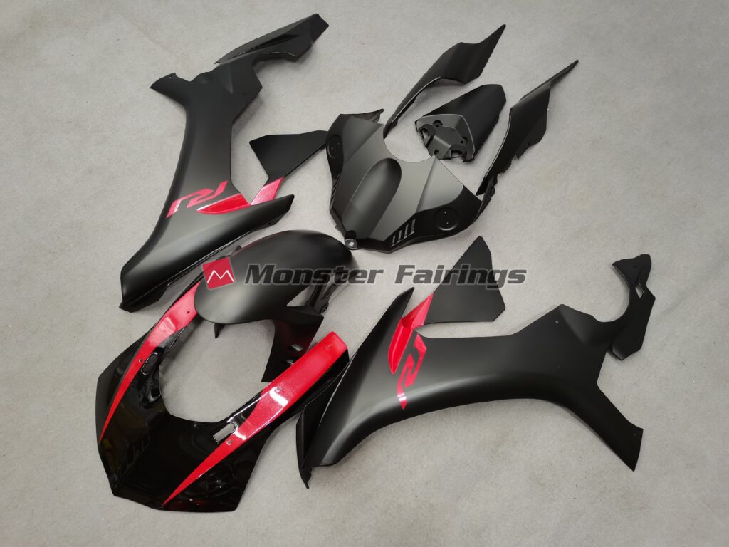 Yamaha R1 custom ABS fairings 2015 - 2019 in Matte Black with Pearl Red - durable replacement kit, Monster Fairings