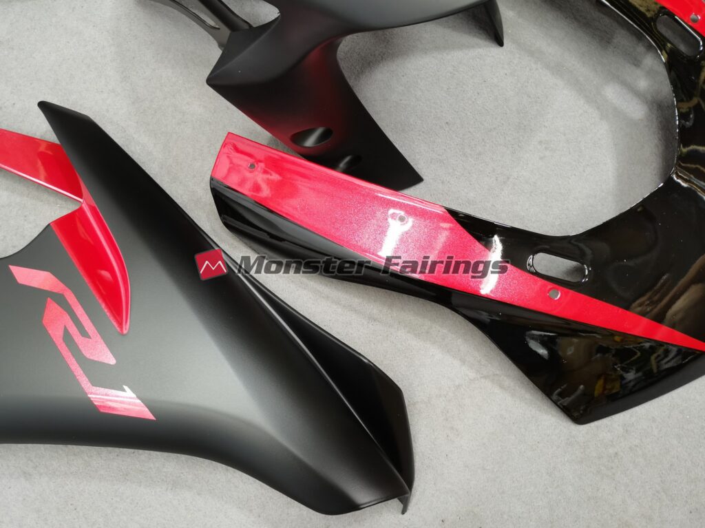 2015 - 2019 Yamaha R1 Matte Black with Pearl Red fairing set - ABS injection, custom painted by Monster Fairings