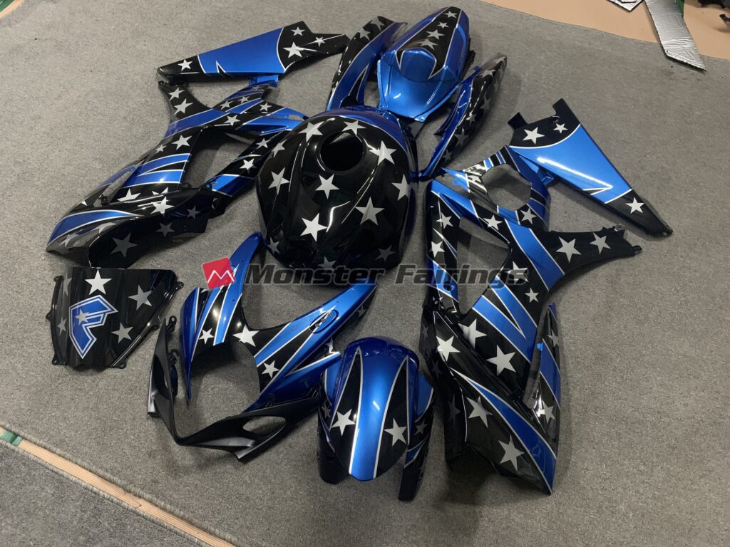 Gloss Pearl Black & Blue with Silver Star ABS fairings for Suzuki GSXR 1000 2007 - 2008 - premium OEM fit kit by Monster Fairings