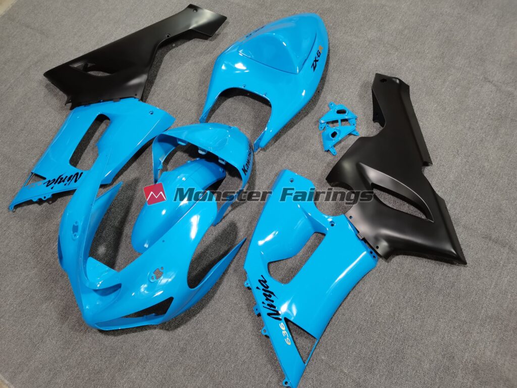 Kawasaki ZX6R custom ABS fairings 2005 - 2006 in Vibrant Blue - durable replacement kit, Monster Fairings