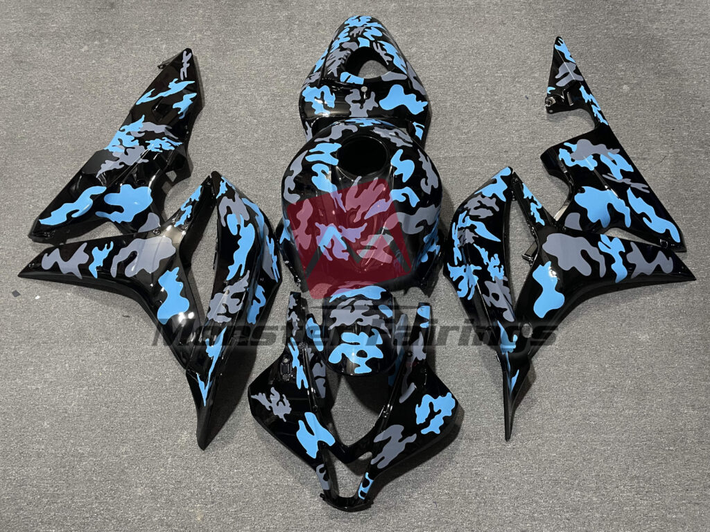 Honda CBR600RR 2007 - 2008 Gloss Gray & Light Blue Camo ABS fairings - custom motorcycle bodywork kit by Monster Fairings