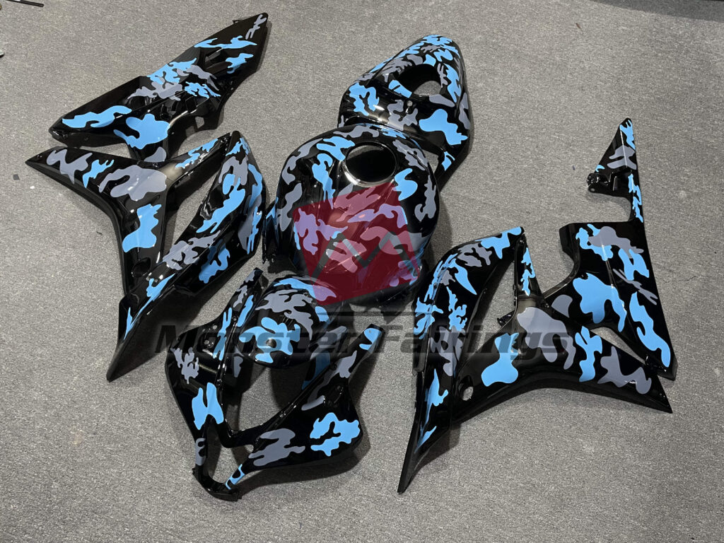 Honda CBR600RR custom ABS fairings 2007 - 2008 in Gloss Gray & Light Blue Camo - durable replacement kit, Monster Fairings