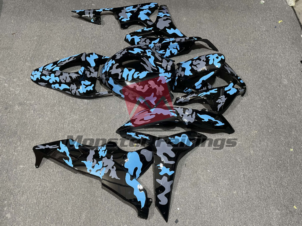2007 - 2008 Honda CBR600RR Gloss Gray & Light Blue Camo fairing set - ABS injection, custom painted by Monster Fairings