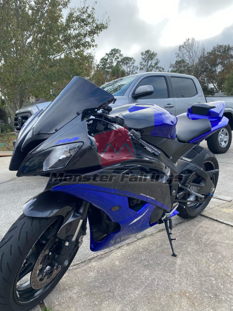 Monster Fairings ABS fairing kit for Yamaha R6 2008 - 2016 - Gloss Blue with Carbon Fiber Style, precise OEM fit