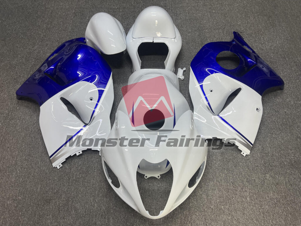 Suzuki GSXR 1300 1997 - 2007 Gloss White With Deep Blue ABS fairings - custom motorcycle bodywork kit by Monster Fairings